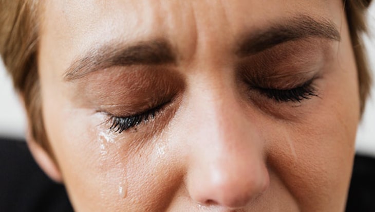 A woman in tears