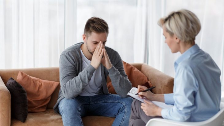 A client talking to a therapist